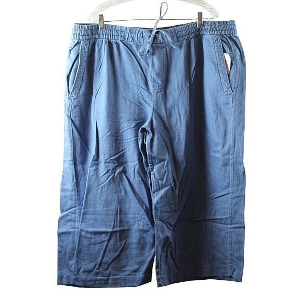 Old Navy Blue Denim Women's Cropped Pants Elastic Waist Drawstring Tie 22 055